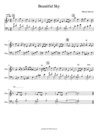 Beautiful Sky (Waltz in Dm) - Easy piano