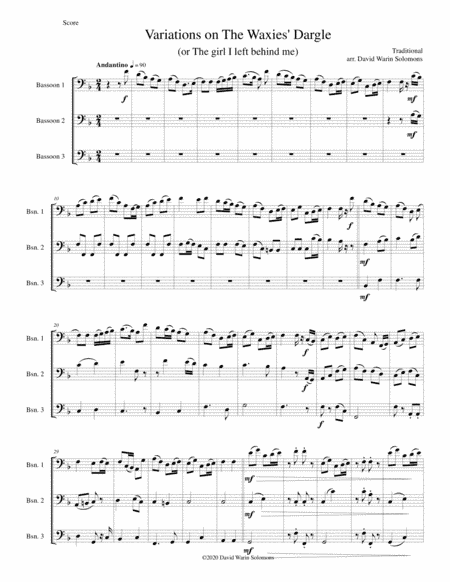 Variations on The Waxie's Dargle (or The girl I left behind me) for bassoon trio (arr. David Warin Solomons)