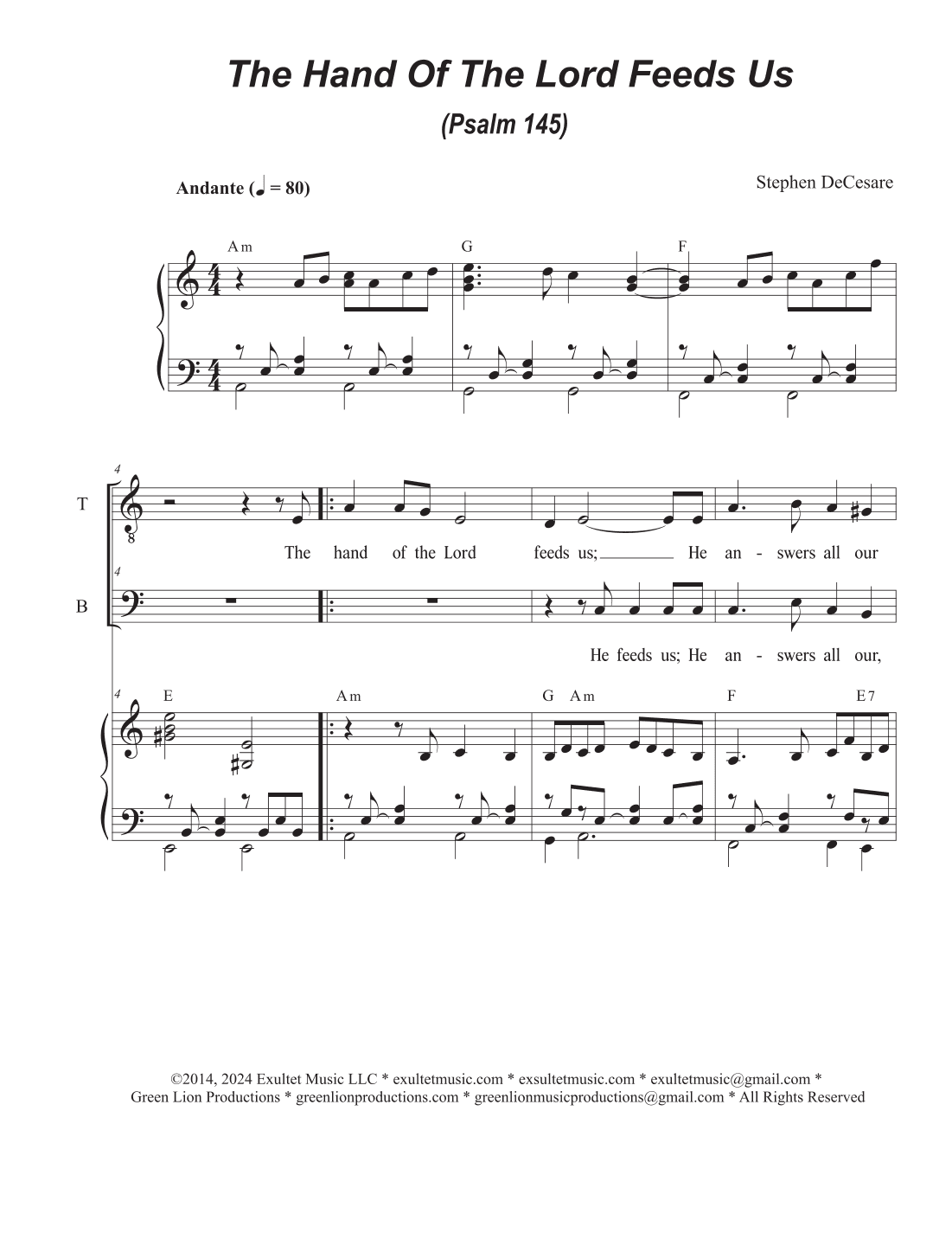 The Hand Of The Lord Feeds Us (Psalm 145) (2-part choir - (TB)
