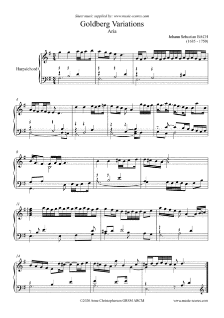 Aria from Goldberg Variations - with written out ornamentation - Harpsichord (arr. Anne L Christopherson GRSM ARCM)