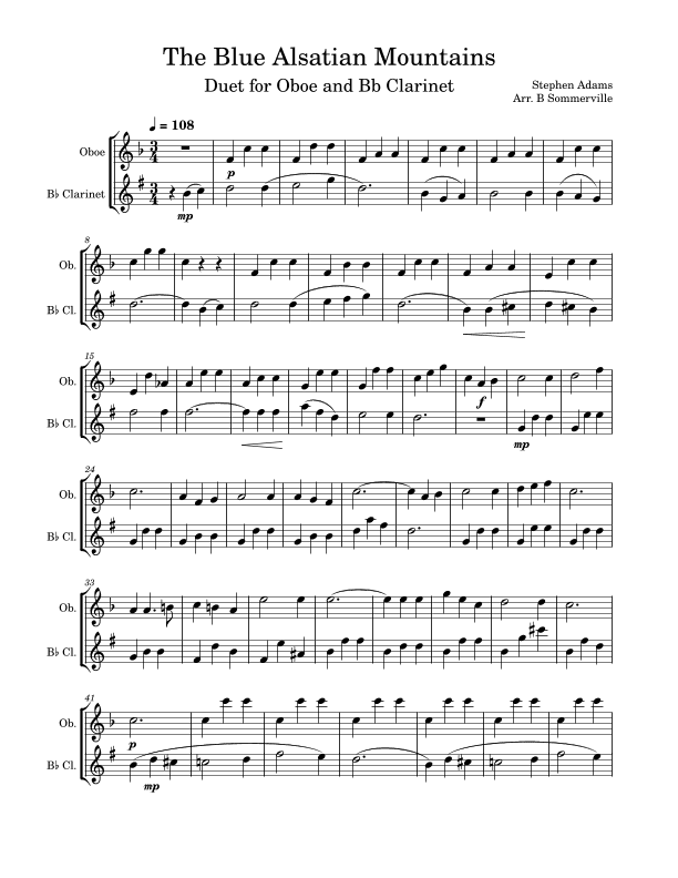 The Blue Alsatian Mountains Duet for Oboe and Bb Clarinet (arr. Brittany Sommerville)