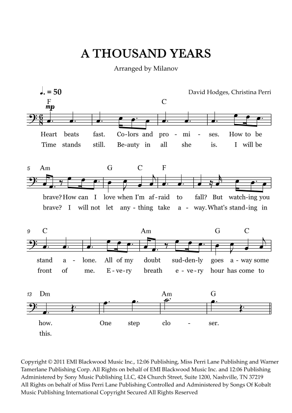 A Thousand Years (arr. Milanov)