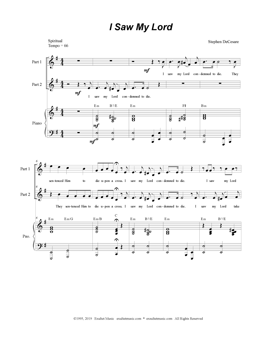 I Saw My Lord (2-part choir)