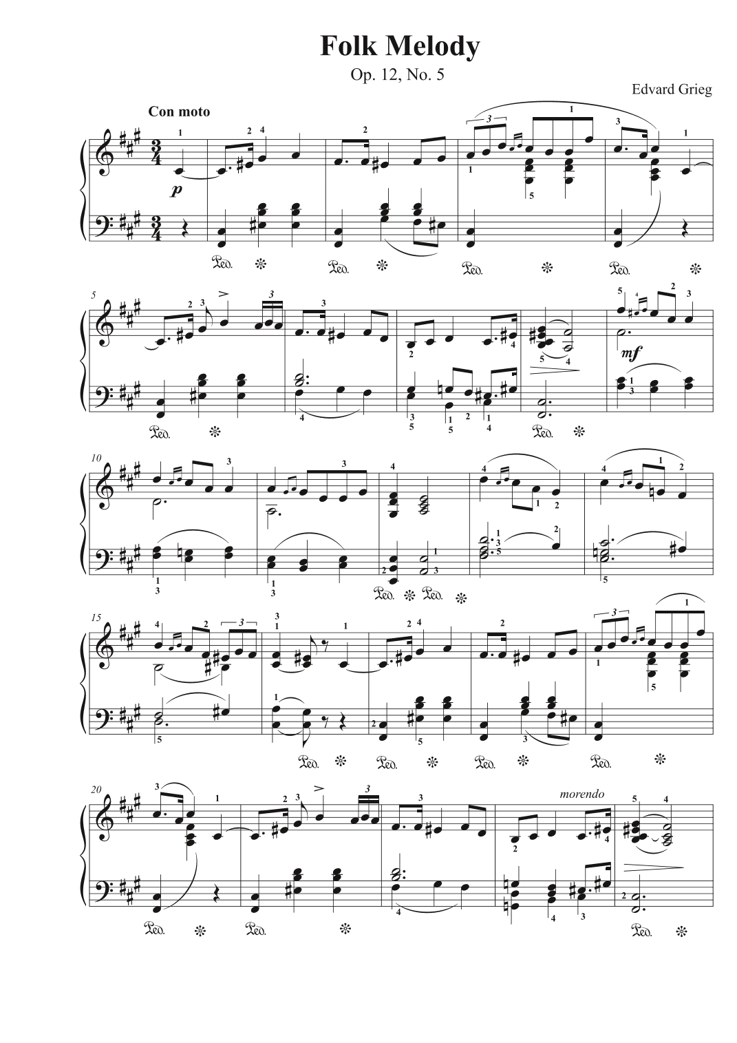 Folk Melody - Op. 12, No. 5 - Edvard Grieg (arr. Avgusta Udartseva)