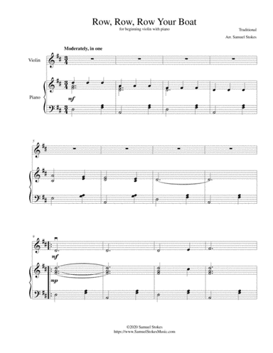 Row, Row, Row Your Boat - for beginning violin with optional piano accompaniment (arr. Samuel Stokes)