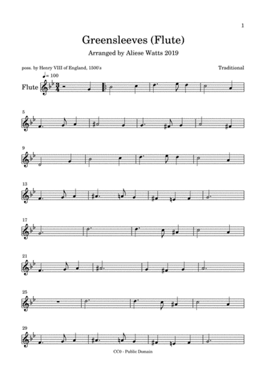 Greensleeves (Flute) (arr. Aliese Watts)