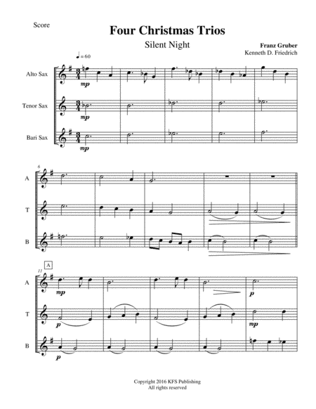 Four Christmas Trios - saxophone trio (arr. Kenneth D. Friedrich)