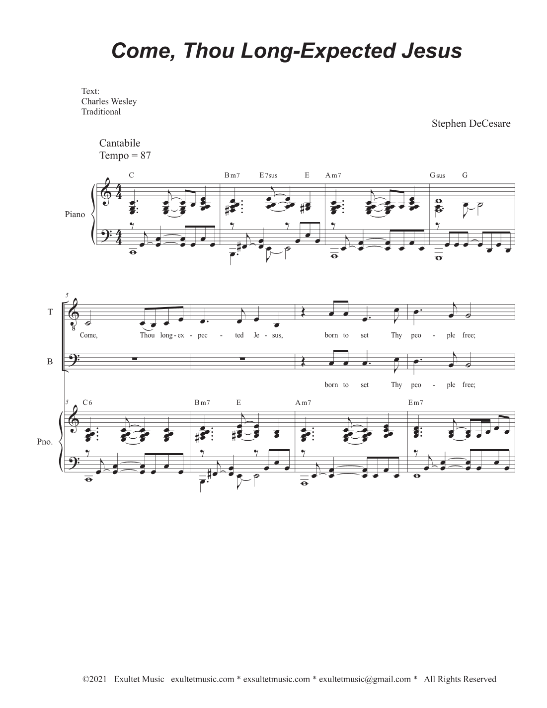 Come, Thou Long-Expected Jesus (Duet for Tenor and Bass solo)