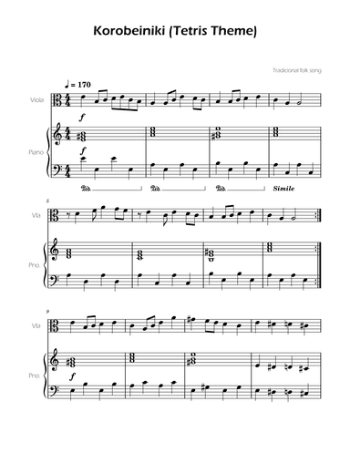 Tetris Theme for Viola and Piano (arr. Ygor Nunes)