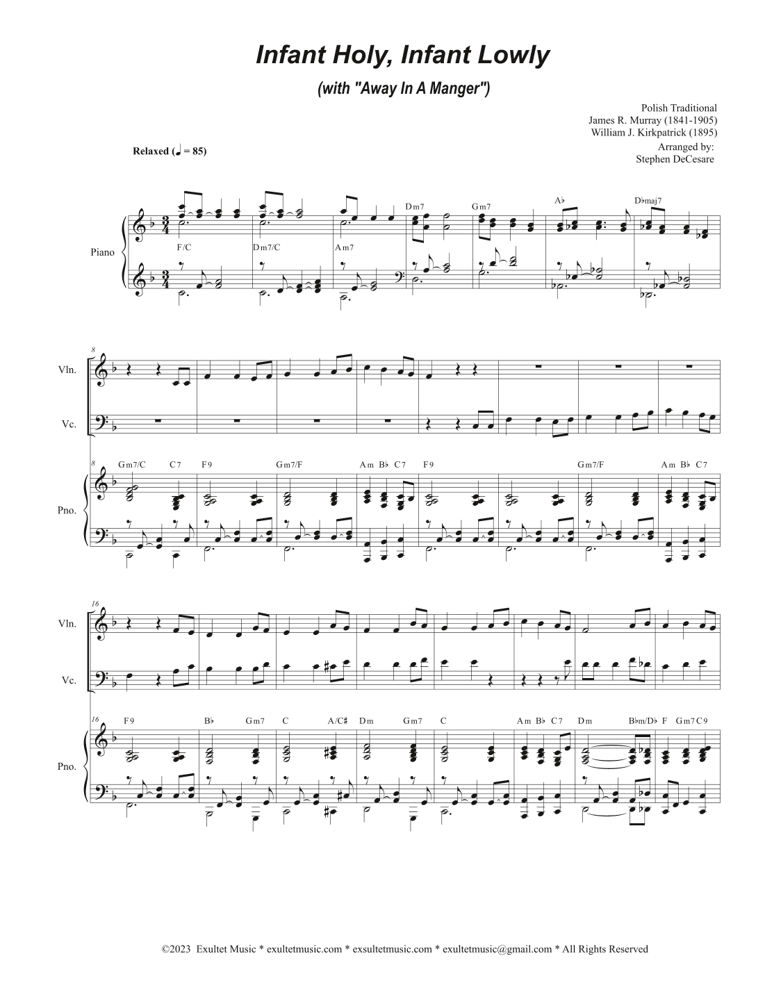 Infant Holy, Infant Lowly (with "Away In A Manger") (Duet for Violin and Cello) (arr. Stephen DeCesare)