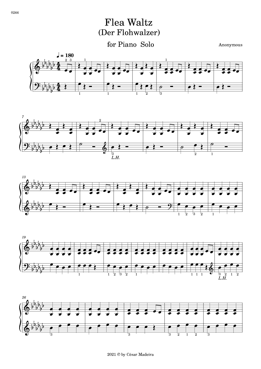 Flea Waltz (Der Flohwalzer) for Piano Solo - Original Version (Full Score) (arr. César Madeira)