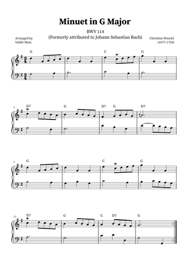 Minuet in G (BWV 114) - + CHORDS (arr. Valdir Maia)
