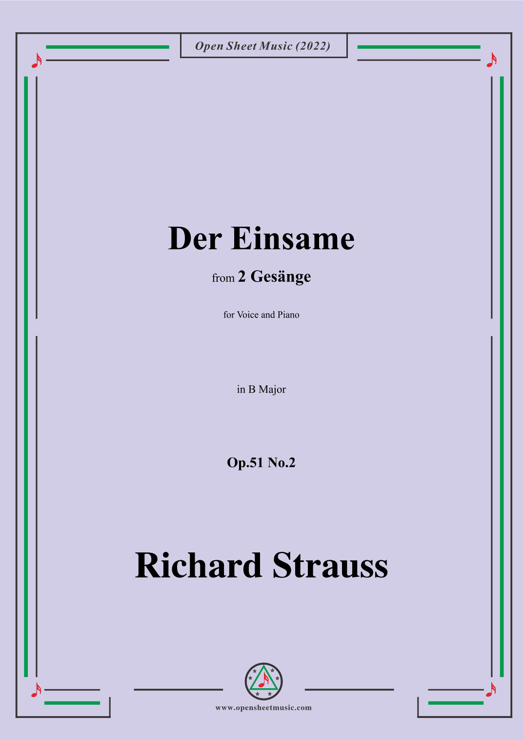 Richard Strauss-Der Einsame,in B Major,Op.51 No.2 (arr. OSM Press)