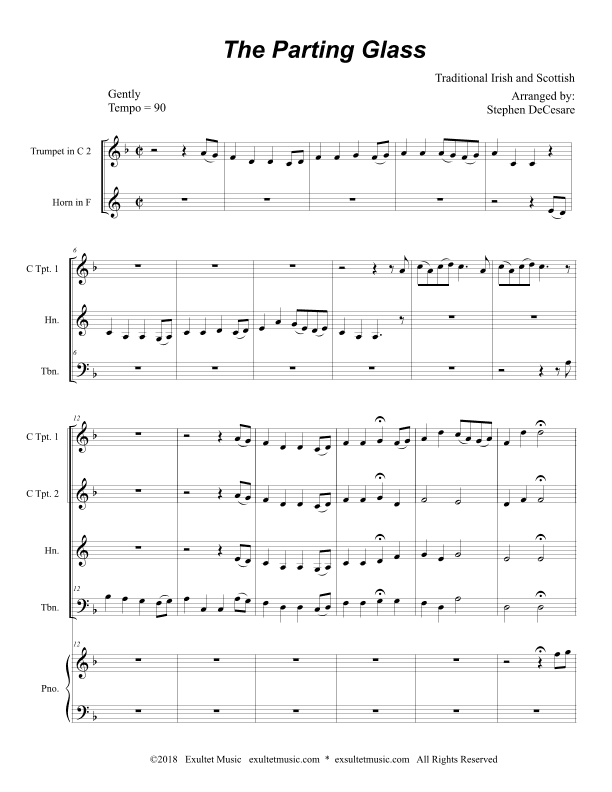 The Parting Glass (for Brass Quartet and Piano) (arr. Stephen DeCesare)