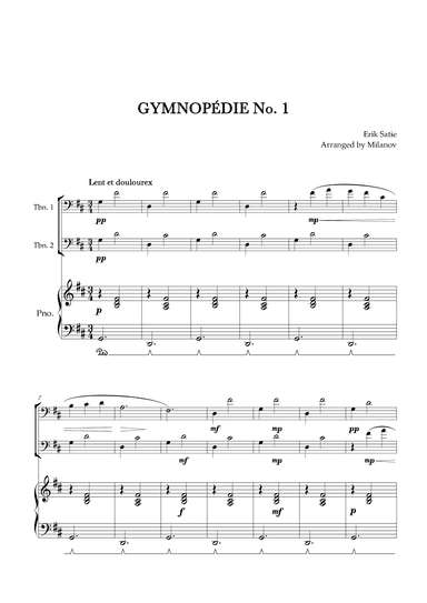 Gymnopédie no 1 | Trombone Duet | Original Key| Piano accompaniment |Easy intermediate (arr. Milanov)