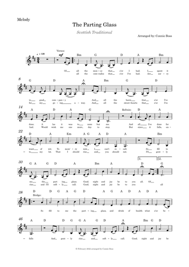 The Parting Glass - Solo and guitar chords (arr. Connie Boss)