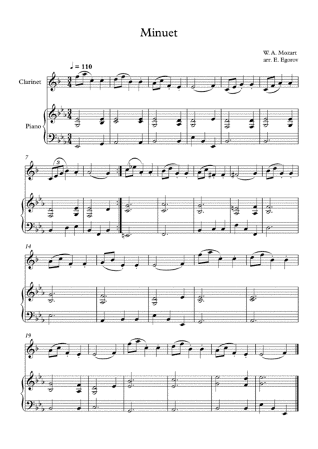 Minuet (In F Major), Wolfgang Amadeus Mozart, For Clarinet & Piano (arr. Eugene Egorov)
