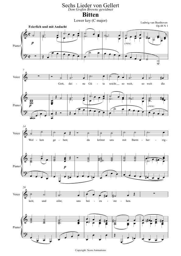 Bitten (Prayer) in C major (Lower key) (arr. Score Animations)
