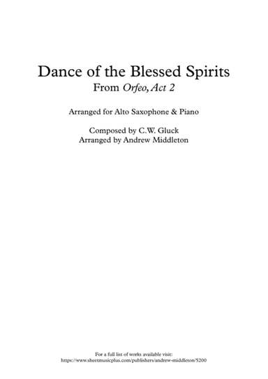 Dance of the Blessed Spirits arranged for Alto Saxophone and Piano (arr. Andrew Middleton)