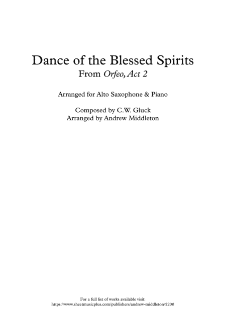 Dance of the Blessed Spirits arranged for Alto Saxophone and Piano (arr. Andrew Middleton)