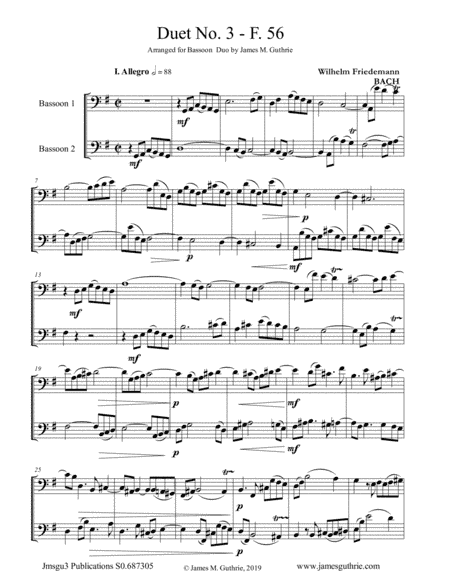 WF Bach: Duet No. 3 for Bassoon Duo (arr. James M. Guthrie, ASCAP)