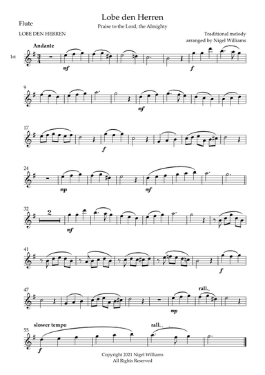 Lobe den Herren, for Flute Trio (arr. Nigel Williams)