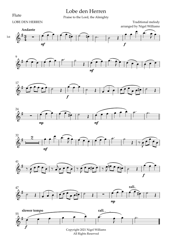Lobe den Herren, for Flute Trio (arr. Nigel Williams)