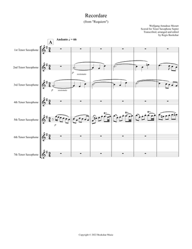 Recordare (from "Requiem") (F) (Tenor Saxophone Septet) (arr. Regis Bookshar)