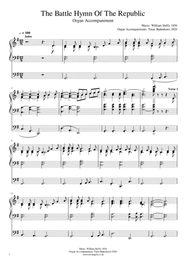 The Battle Hymn Of The Republic - Organ Accompaniment in G and A (arr. Tinus Badenhorst)