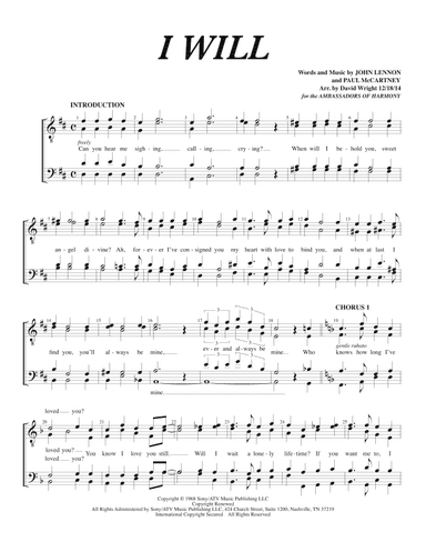 I Will (arr. David Wright)