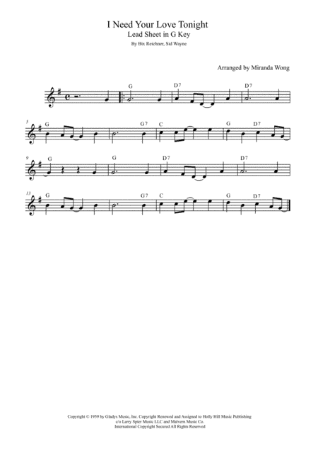 I Need You Tonight (arr. Miranda Wong)