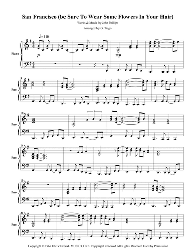 San Francisco (be Sure To Wear Some Flowers In Your Hair) (arr. G. Tiago)