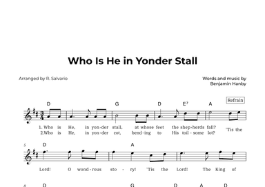 Who Is He in Yonder Stall (Key of D Major) (arr. R. Salvario)