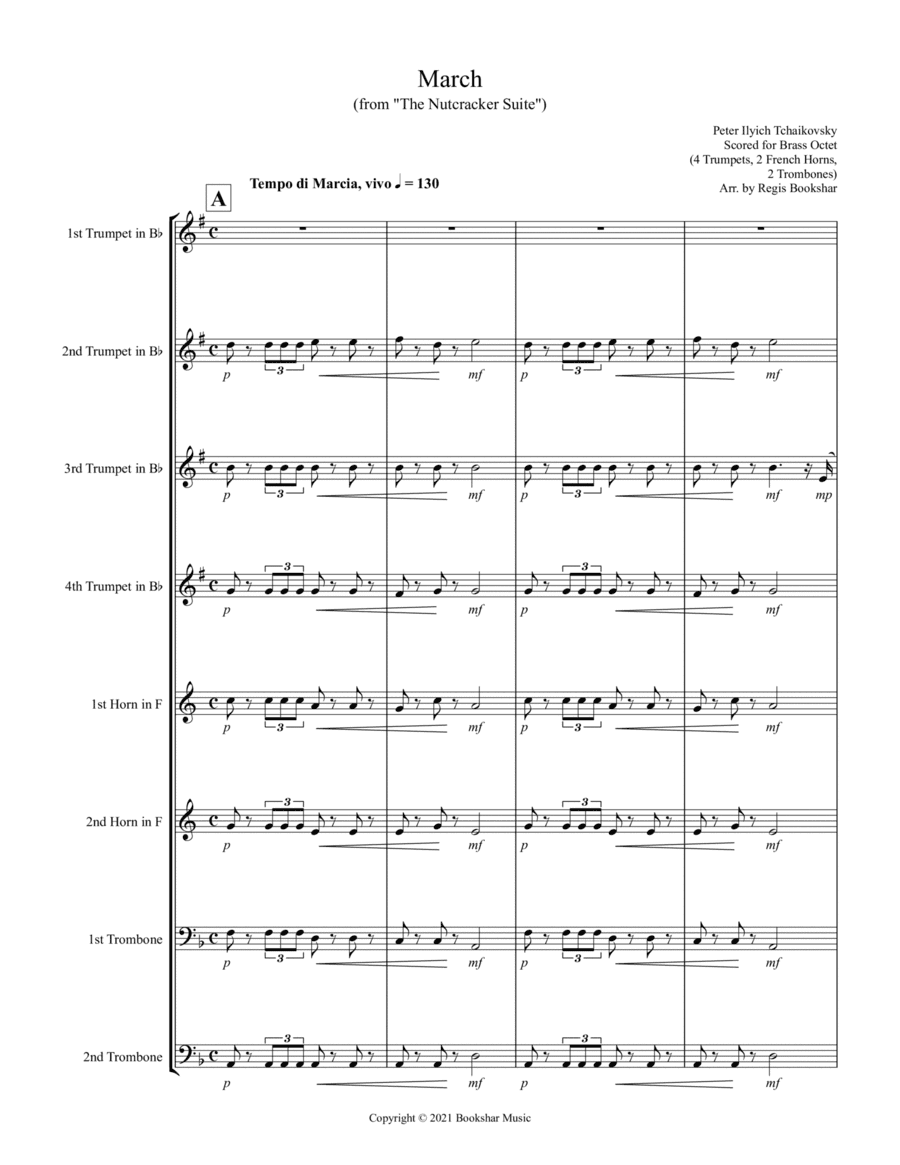 March (from "The Nutcracker Suite") (F) (Brass Octet - 4 Trp, 2 Hrn, 2 Trb) (arr. Regis Bookshar)