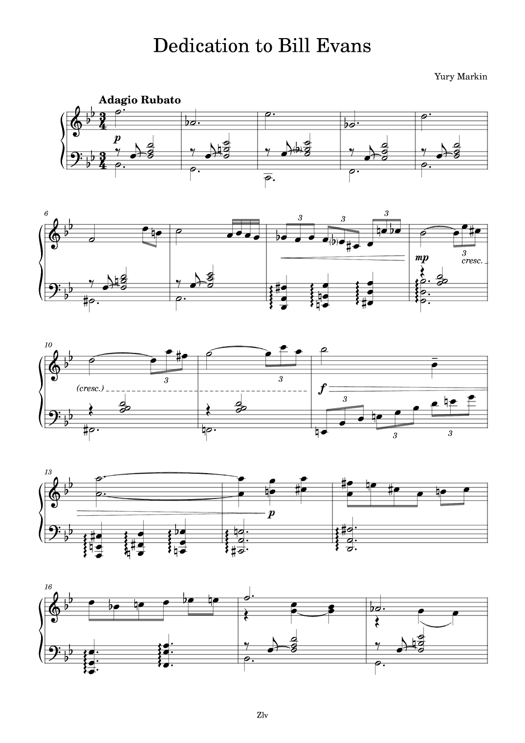 Dedication to Bill Evans (arr. Zellev Music)