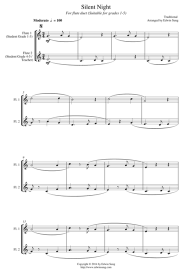 Silent Night (for flute duet, suitable for grades 1-5) (arr. Edwin Sung)