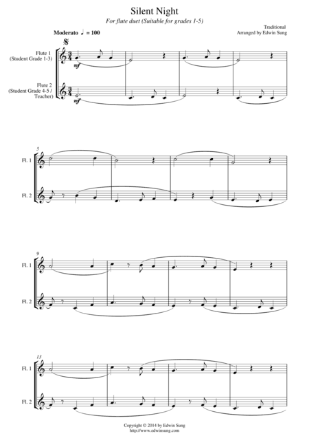 Silent Night (for flute duet, suitable for grades 1-5) (arr. Edwin Sung)