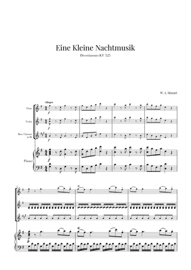 Eine Kleine Nachtmusik for Flute, Violin, Bass Clarinet and Piano (arr. Cadenza Editions)