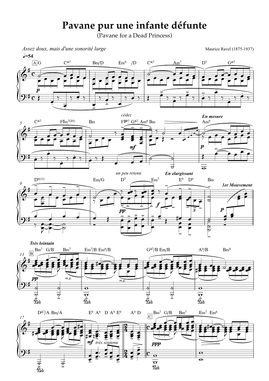 Pavane pour Une Infante Defunte - Maurice Ravel (Piano with Jazz Chords) (arr. Popnroll.1976)