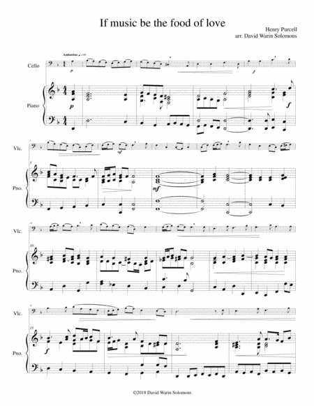 If music be the food of love for cello and piano (arr. David Warin Solomons)