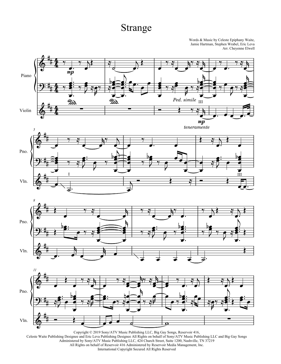 Strange (arr. Cheyenne Elwell)