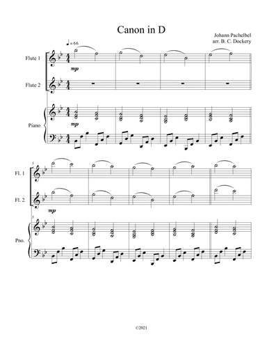 Canon in D for 2 Flutes and Piano (arr. B. C. Dockery)