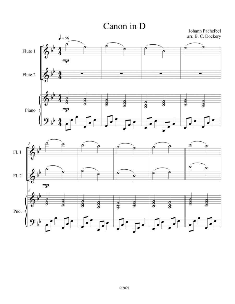 Canon in D for 2 Flutes and Piano (arr. B. C. Dockery)