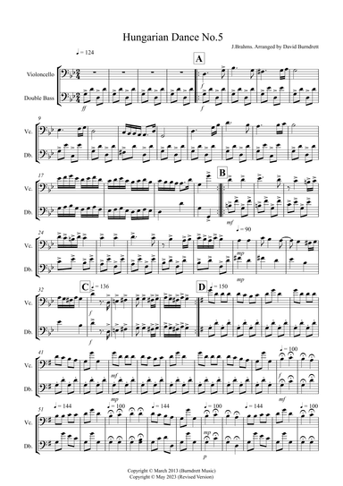 Hungarian Dance No.5 for Cello and Double Bass Duet (arr. David Burndrett)
