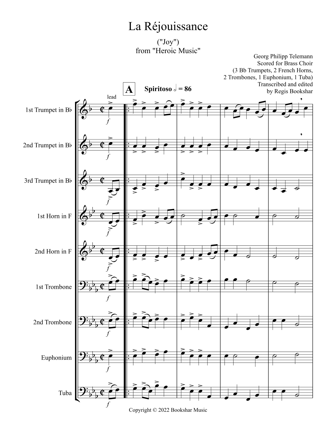 La Rejouissance (from "Heroic Music") (Eb) (Brass Choir - 3 Trp, 2 Hrn, 2 Trb, 1 Euph, 1 Tuba) (arr. Regis Bookshar)