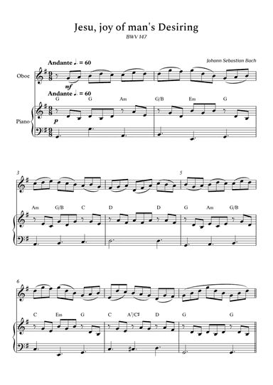 Jesu, Joy of Man's Desiring for Oboe and Piano (Arpeggios With Chords) - Score and Parts (arr. Cássio Silva Chaves)