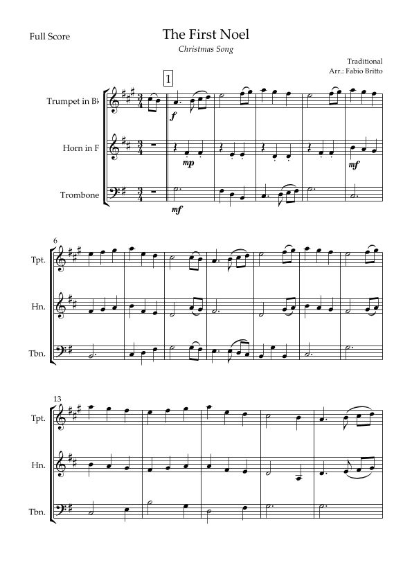 The First Noel (Christmas Song) for Brass Trio (arr. Fabio Britto)