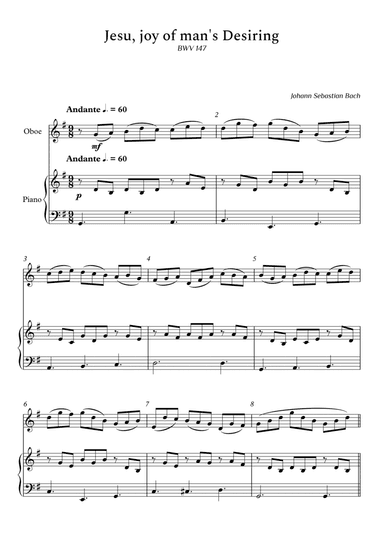 Jesu, Joy of Man's Desiring for Oboe and Piano (Arpeggios Not Chords) - Score and Parts (arr. Cássio Silva Chaves)