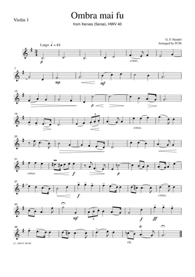 Handel  Ombra mai fu (Largo), for string quartet, CH107 (arr. FCMUSIC)