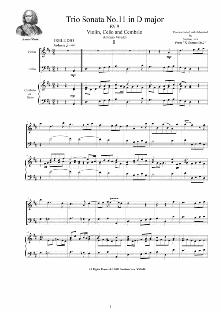 Vivaldi - Trio Sonata No.11 in D major RV 9 Op.2 for Violin, Cello and Cembalo (or Piano) (arr. Santino Cara)